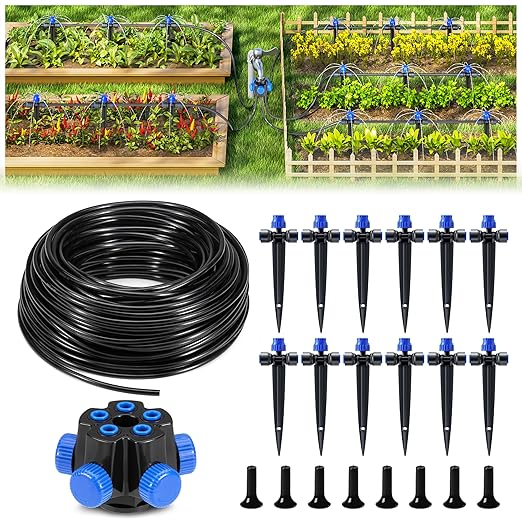 HIRALIY 50FT garden drip irrigation kit for smaller raised bed and patio gardens