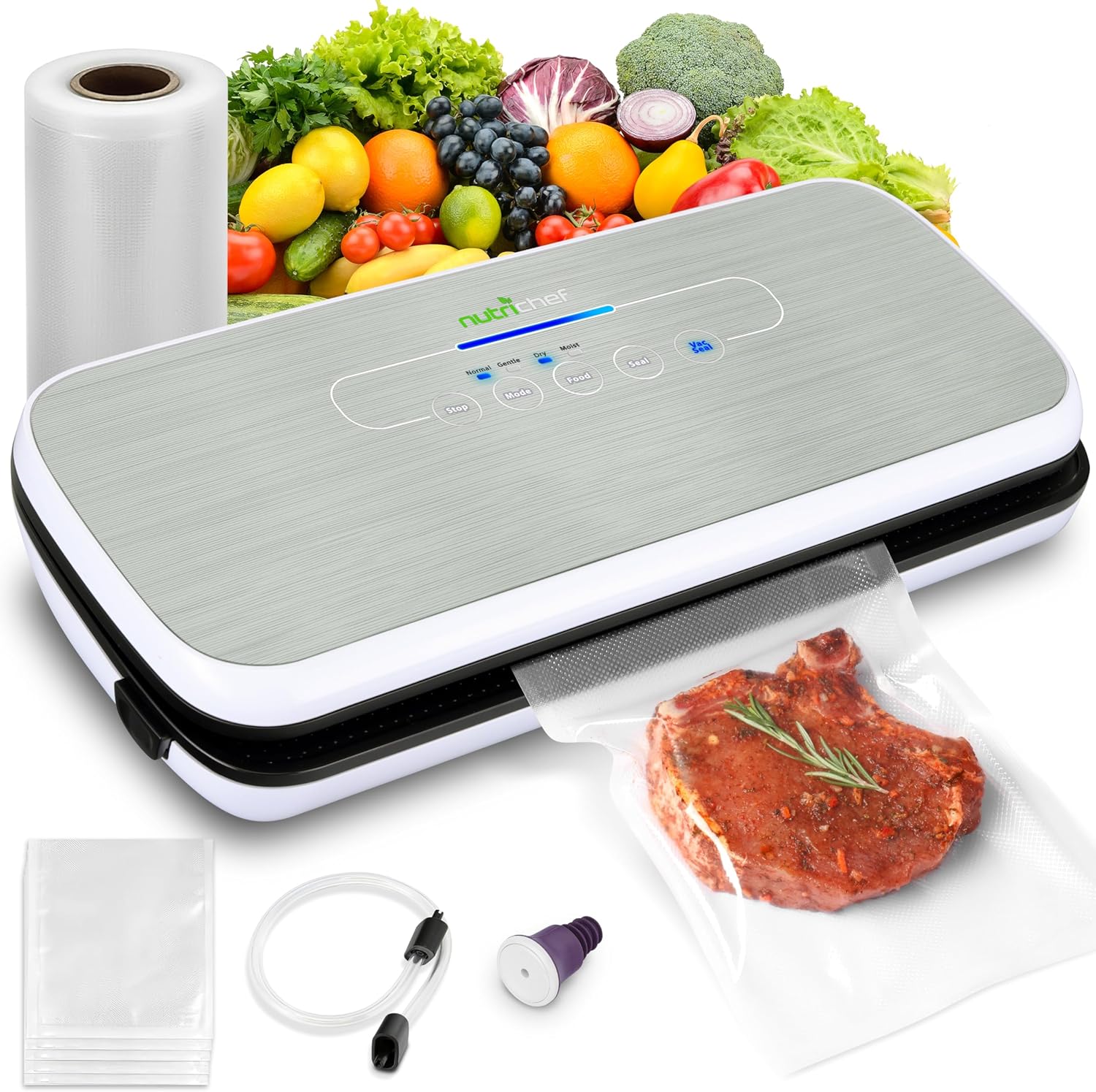 NutriChef compact food vacuum sealer machine for beginner food preservation