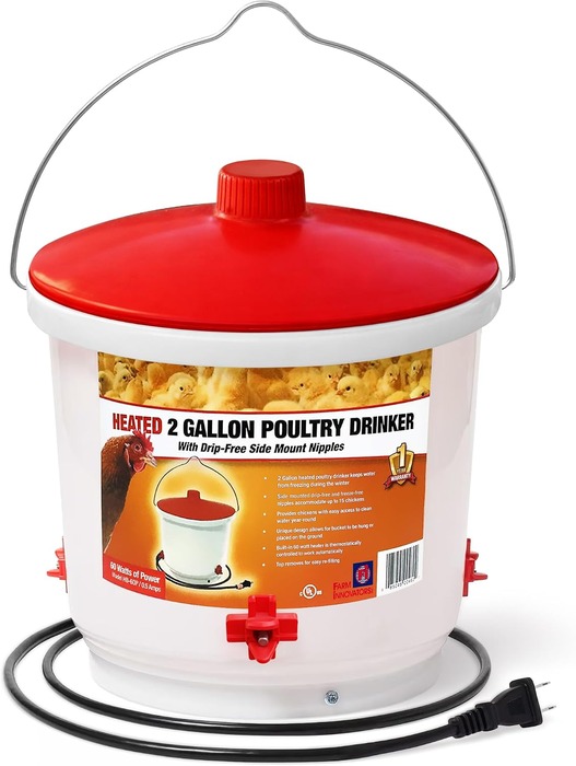 Farm Innovators HB-60P two-gallon heated poultry waterer with side nipples
